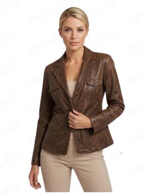 BGSD Genuine Lamb Leather Blazer Jacket Brown Women’s S Tailored